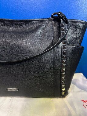 Coach Park Carrie Silver Pyramid Stud Black Leather Tote Gothic Punk Emo Office